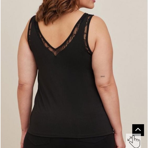torrid Studio Crepe Jersey Lace Inset Double V-Neck Tank - Picture 3 of 13